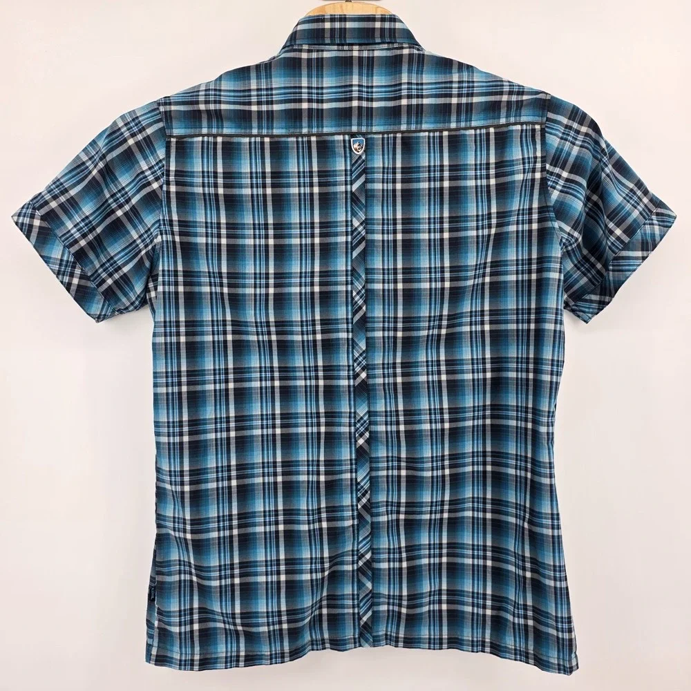 Kuhl Mountain Western Pearl Snaps Camp Shirt 100% Polyester Plaid Mens Sz Large